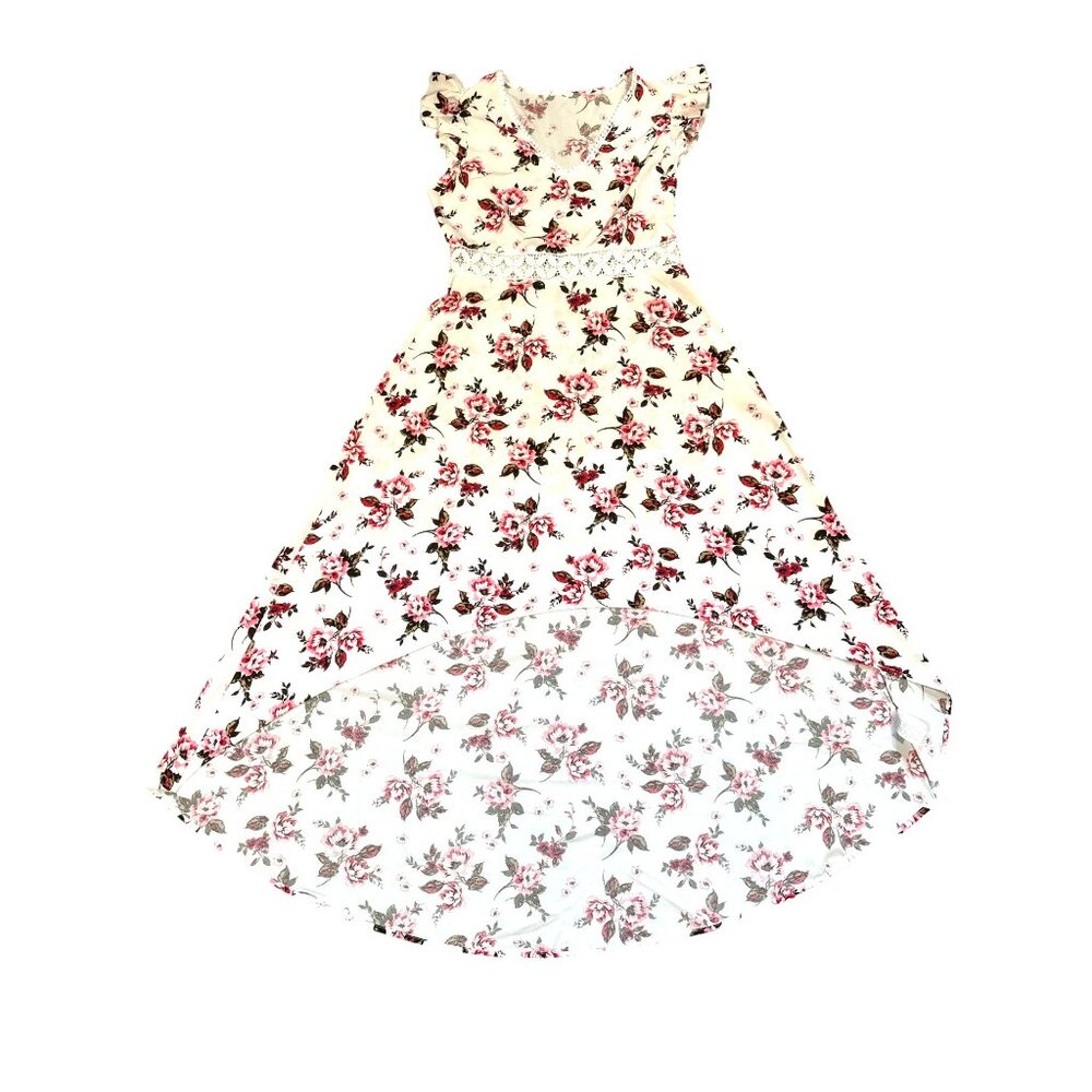 Cupshe Size L Ivory Pink Floral Lace Waist High Low Handkerchief Midi Dress Boho - Picture 6 of 11